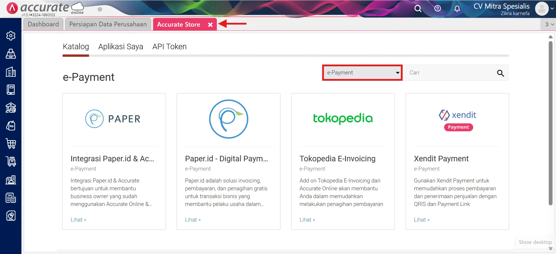 fitur smartlink e-payment Accurate Online